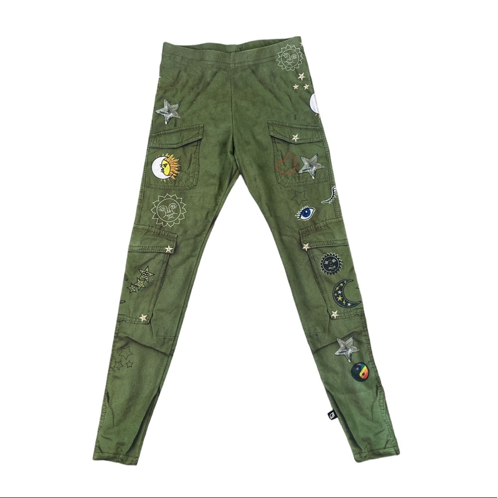 Terez Girls Leggings Army Green Cargo Print Large moon sun and stars pants